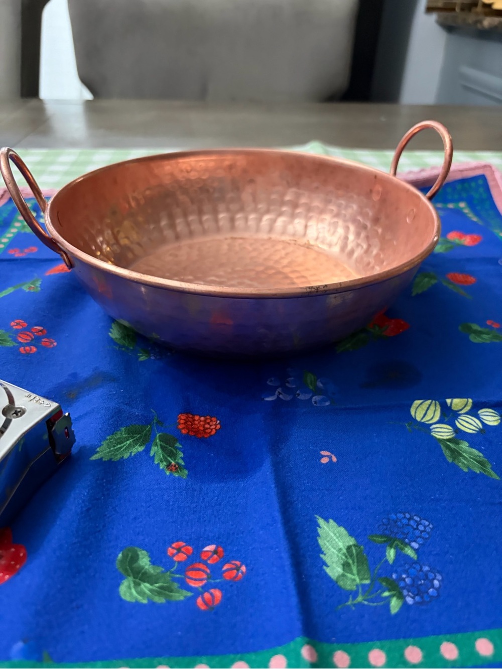 Vintage Pure Hammered Copper Serving Bowl with Handles - Warm Copper